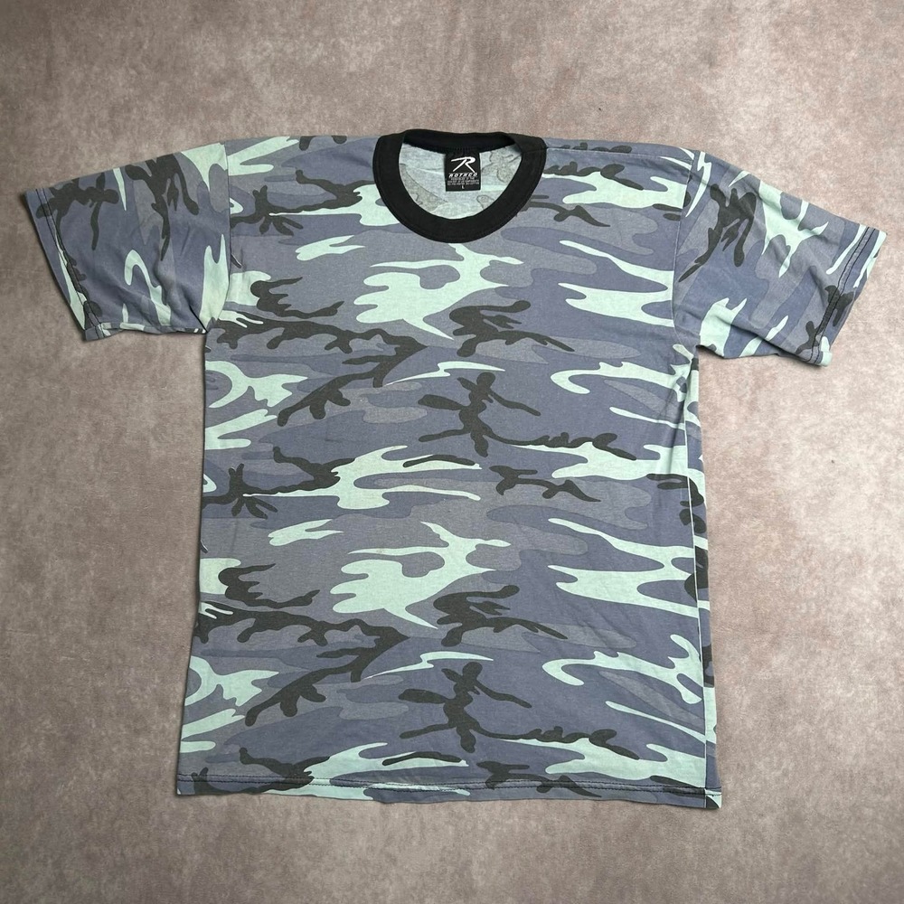 Rothco Mens Blue Camo Ringer T-Shirt Large Short Sleeve Cotton Blend Camouflage